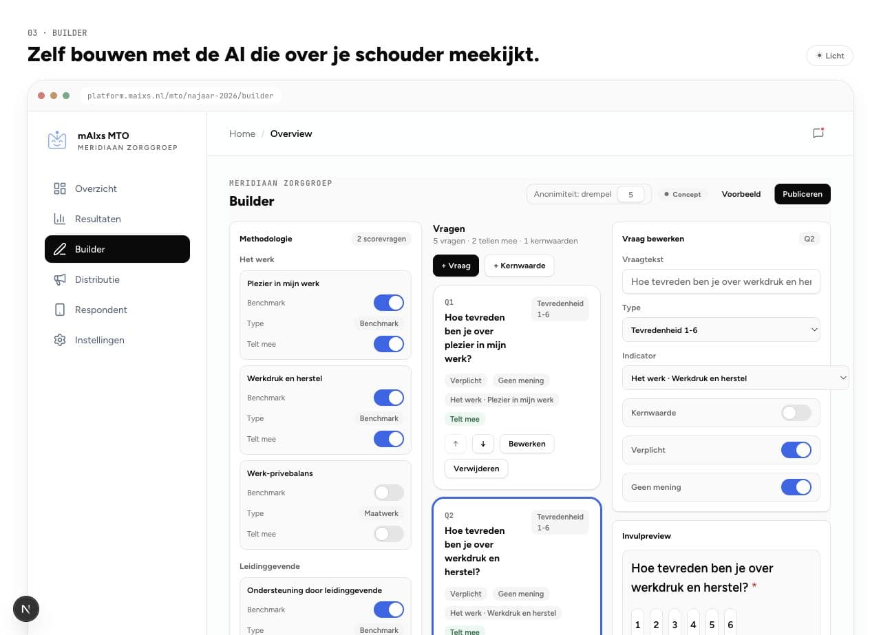 Vragenlijst samenstellen in de builder