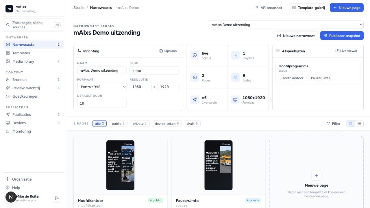 Narrowcasting-dashboard met je schermgroepen