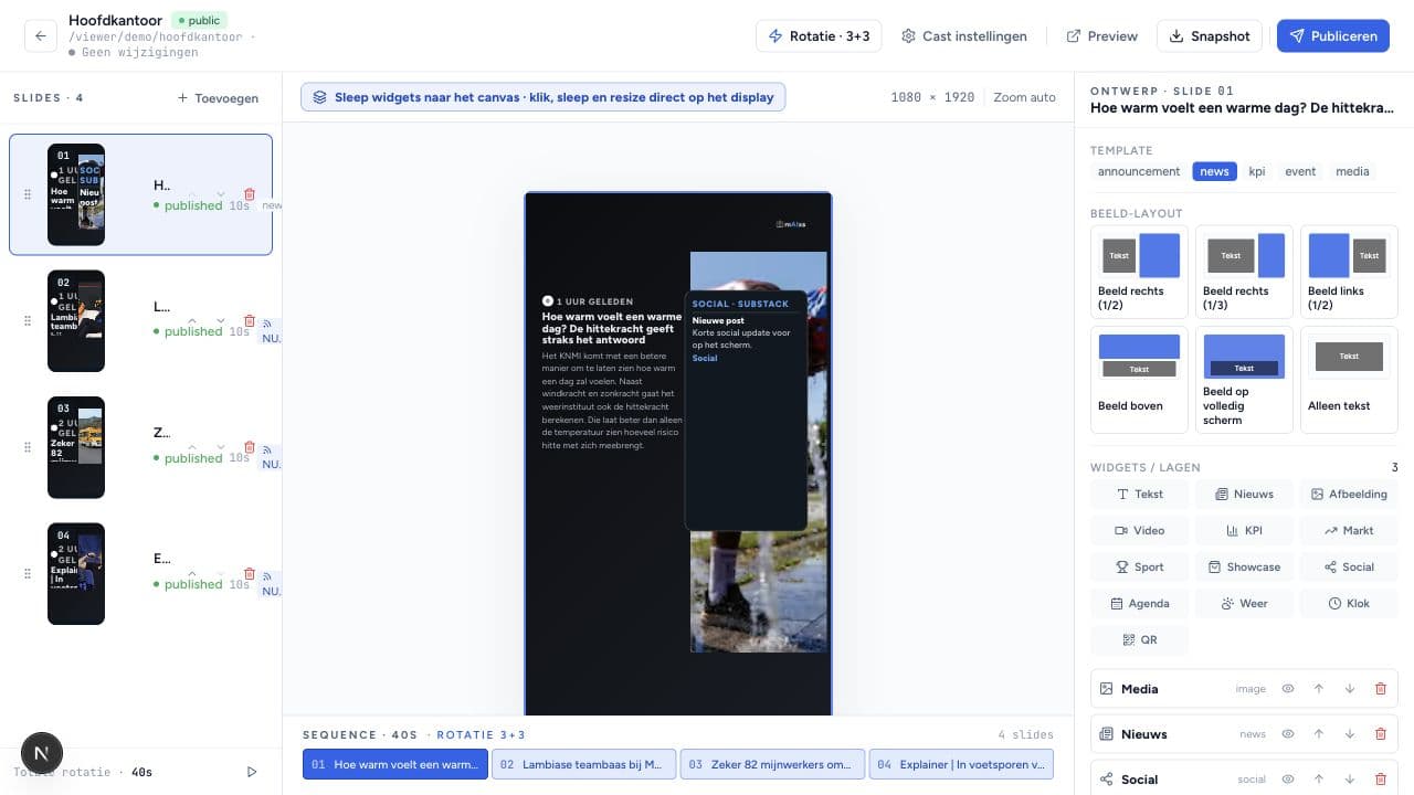 Content-editor om je schermen op te bouwen