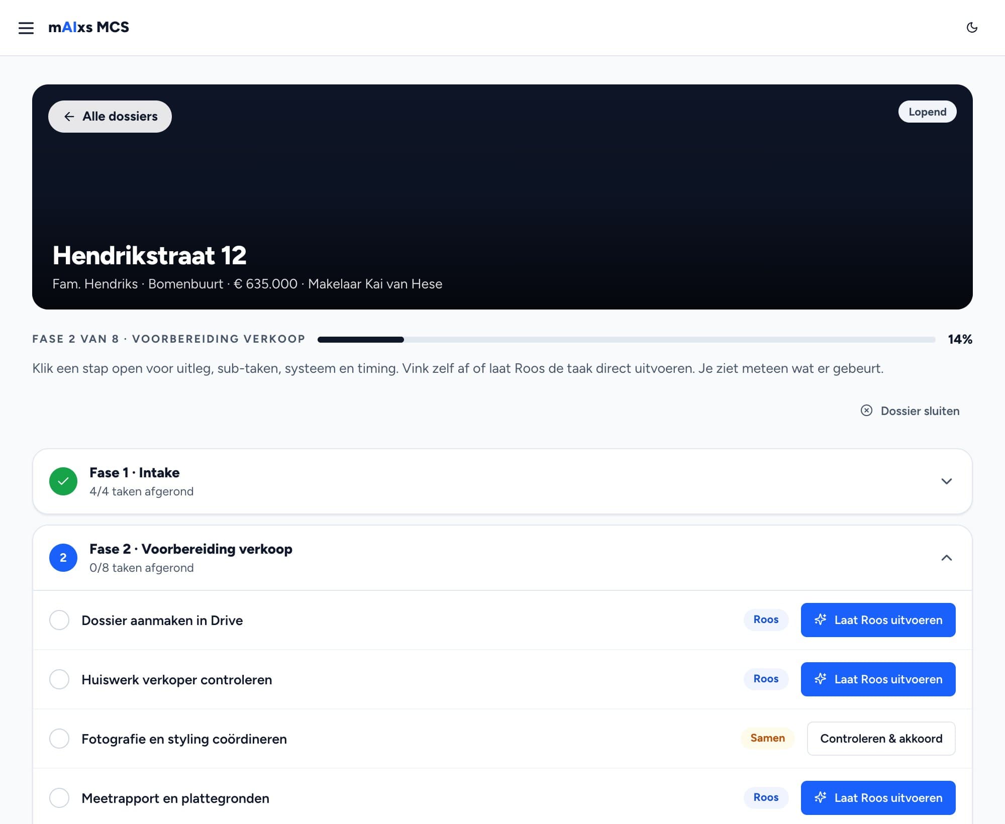 Verkooptraject met de acht fasen en de taken per fase