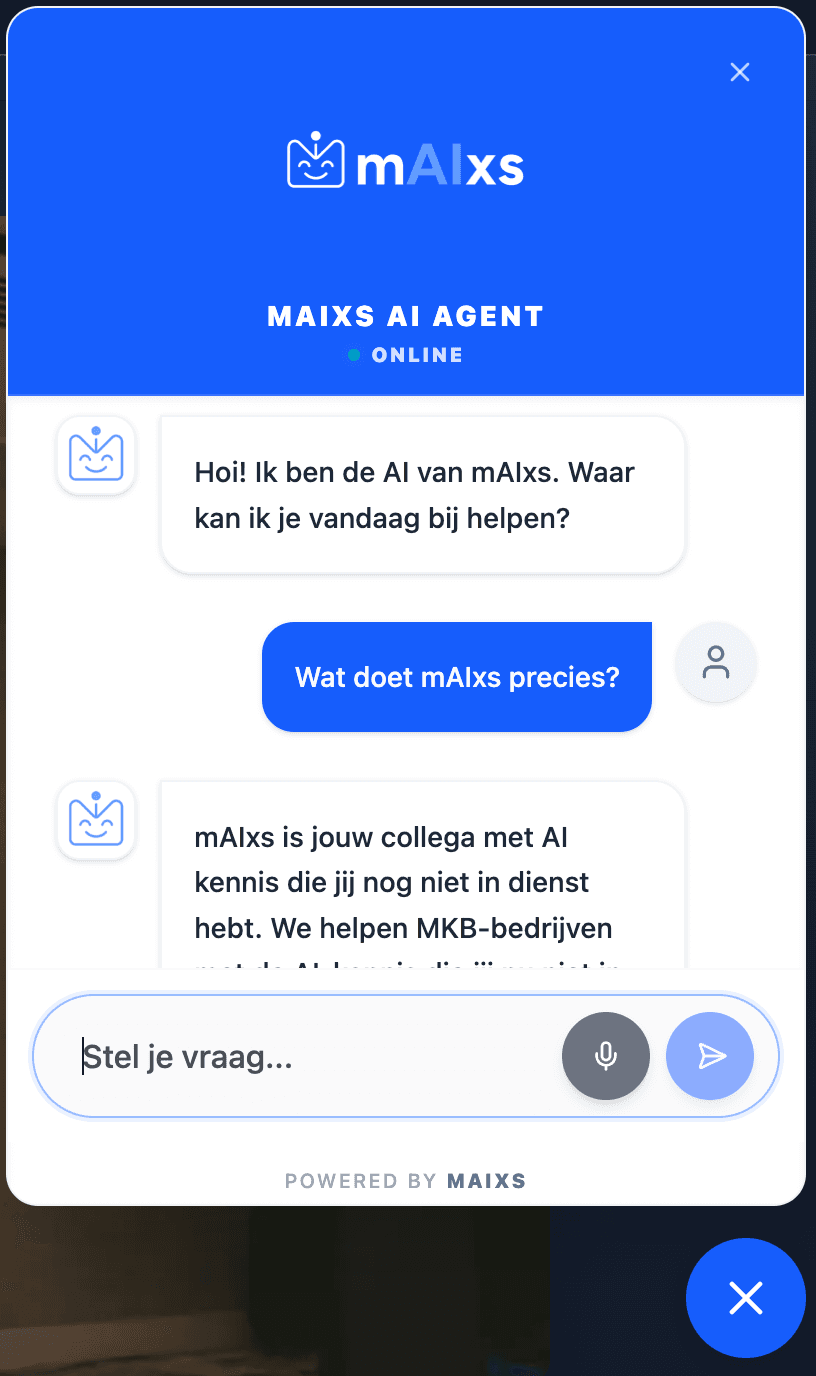 mAIxs AIbot in actie: voice, chat en slimme handoff
